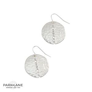 Park Lane Margo Silver Disc Earrings – Hammered Matte Finish, Crystal Accents